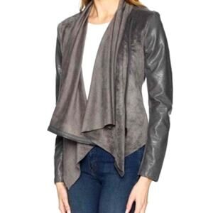 Blank NYC SL8 Slate Gray Faux Suede Moto Jacket Wrap Drape Women’s Small